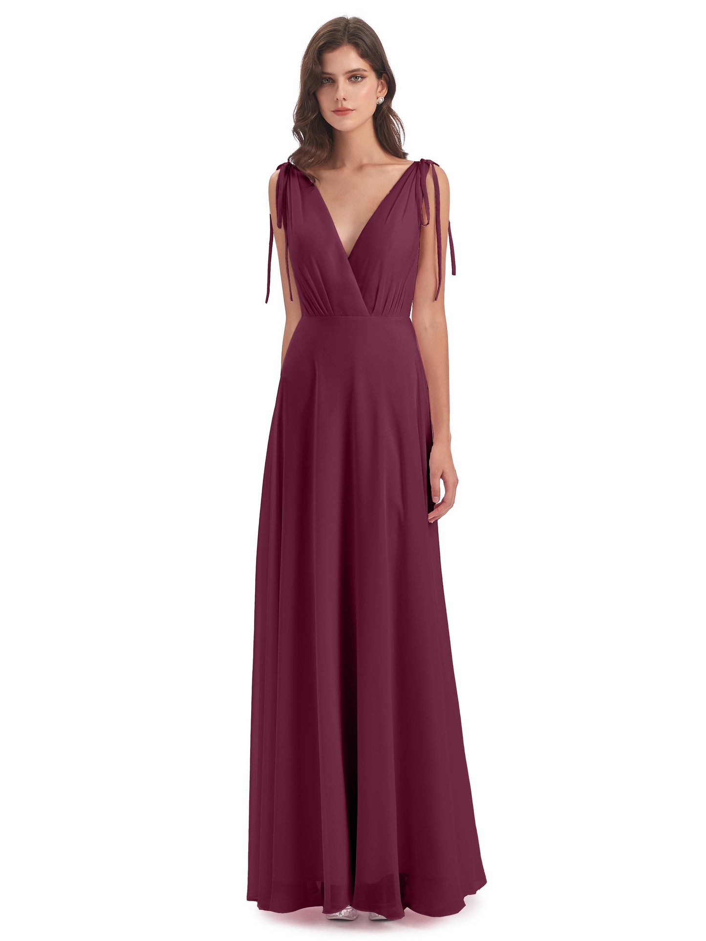 Reagan Floor Length V-neck Chiffon Bridesmaid Dresses