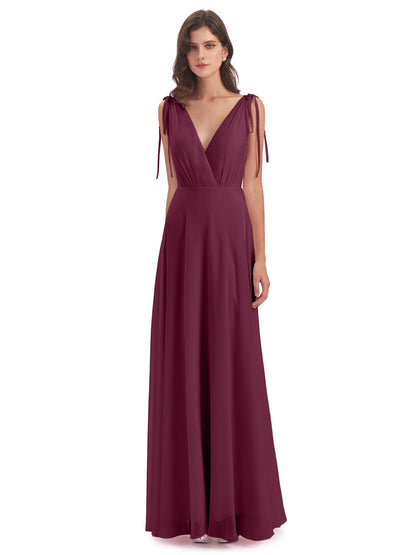 Reagan Floor Length V-neck Chiffon Bridesmaid Dresses