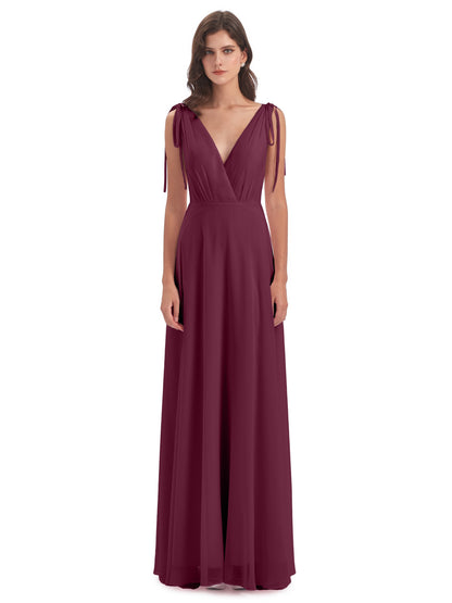 Reagan Floor Length V-neck Chiffon Bridesmaid Dresses