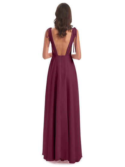 Reagan Floor Length V-neck Chiffon Bridesmaid Dresses