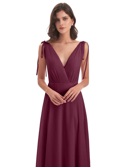 Reagan Floor Length V-neck Chiffon Bridesmaid Dresses