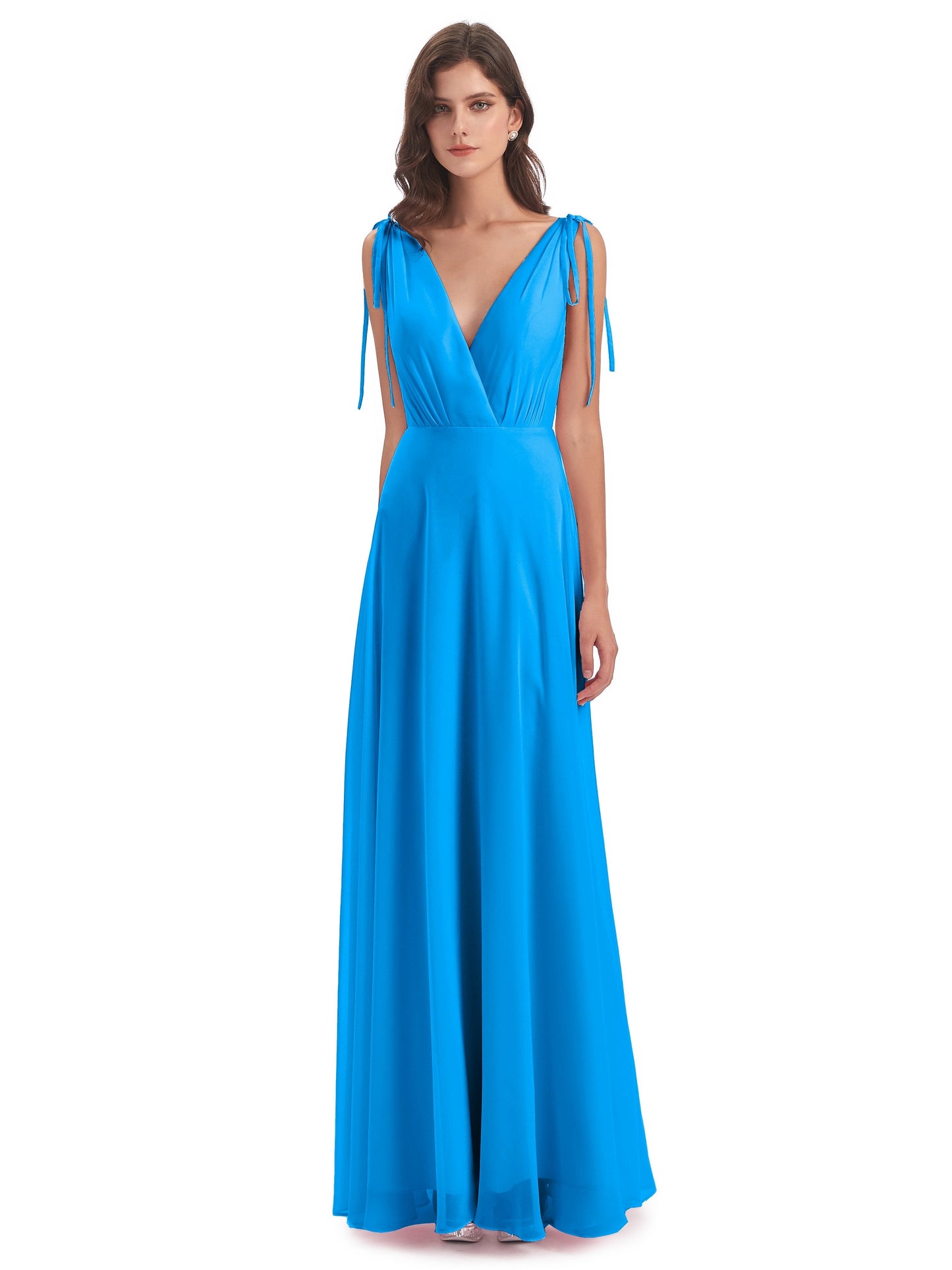 Reagan Floor Length V-neck Chiffon Bridesmaid Dresses