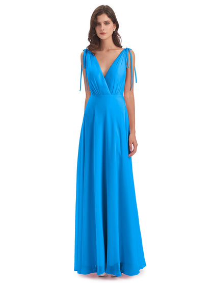 Reagan Floor Length V-neck Chiffon Bridesmaid Dresses