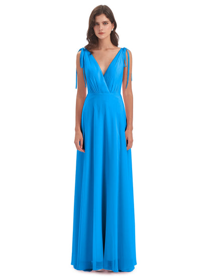 Reagan Floor Length V-neck Chiffon Bridesmaid Dresses