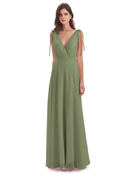 Reagan Floor Length V-neck Chiffon Bridesmaid Dresses