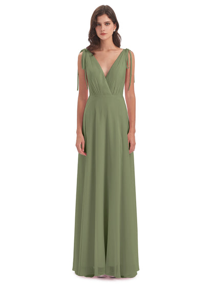 Reagan Floor Length V-neck Chiffon Bridesmaid Dresses