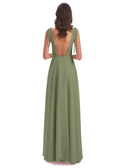Reagan Floor Length V-neck Chiffon Bridesmaid Dresses