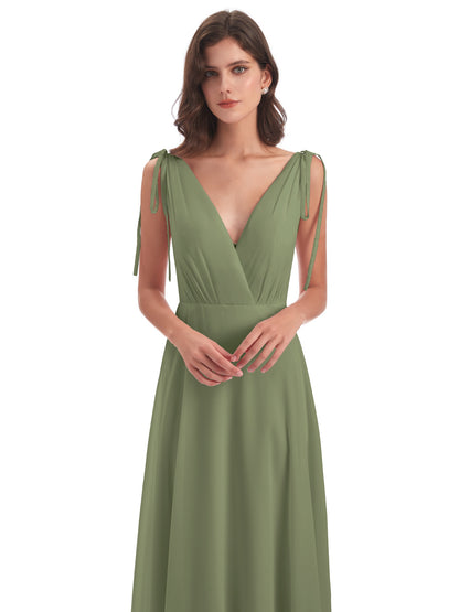 Reagan Floor Length V-neck Chiffon Bridesmaid Dresses