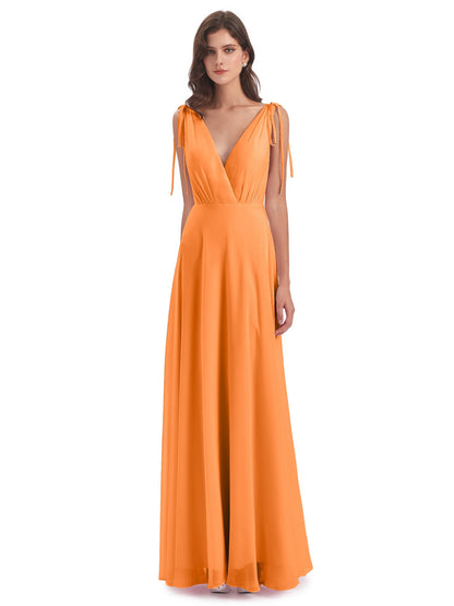 Reagan Floor Length V-neck Chiffon Bridesmaid Dresses