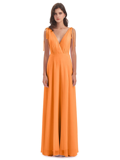 Reagan Floor Length V-neck Chiffon Bridesmaid Dresses