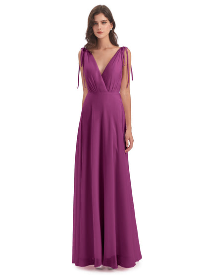 Reagan Floor Length V-neck Chiffon Bridesmaid Dresses