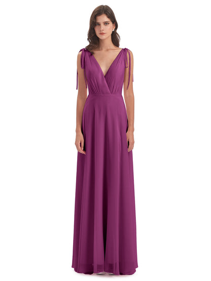 Reagan Floor Length V-neck Chiffon Bridesmaid Dresses