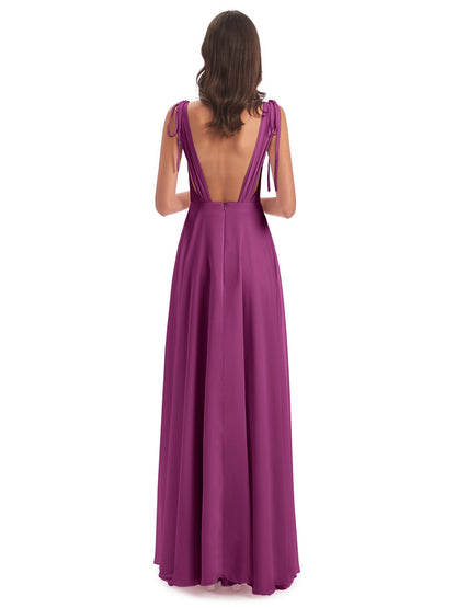 Reagan Floor Length V-neck Chiffon Bridesmaid Dresses