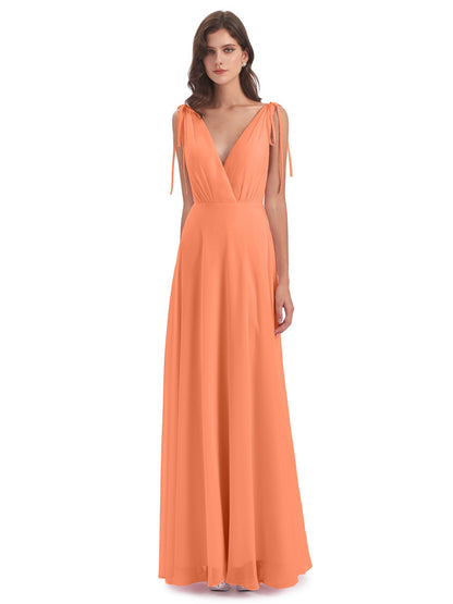 Reagan Floor Length V-neck Chiffon Bridesmaid Dresses