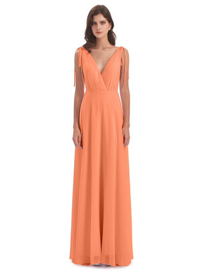 Reagan Floor Length V-neck Chiffon Bridesmaid Dresses