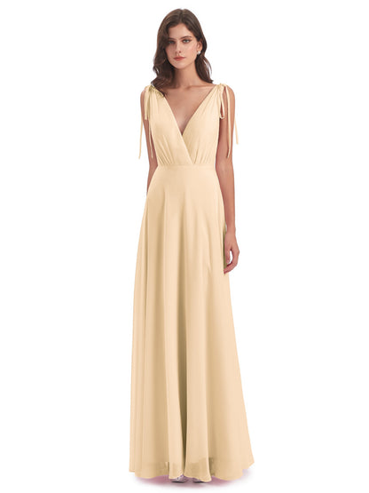 Reagan Floor Length V-neck Chiffon Bridesmaid Dresses