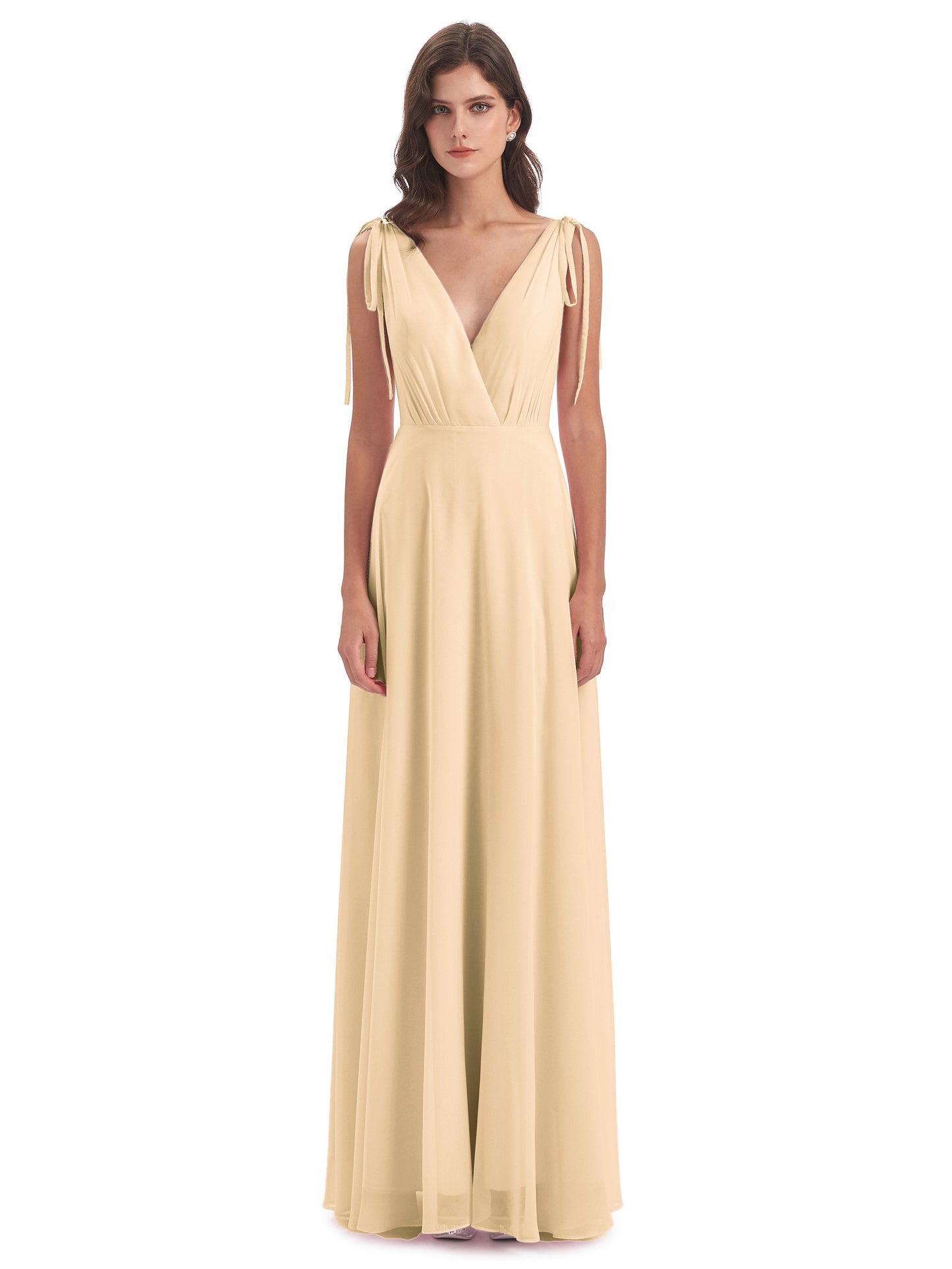 Reagan Floor Length V-neck Chiffon Bridesmaid Dresses