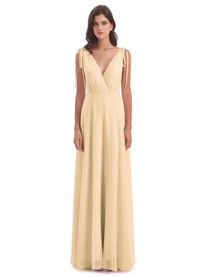 Reagan Floor Length V-neck Chiffon Bridesmaid Dresses