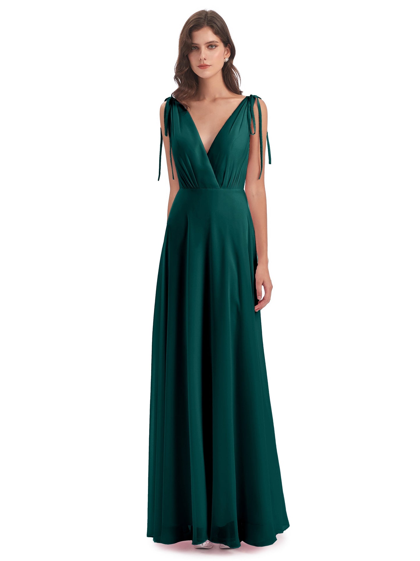 Reagan Floor Length V-neck Chiffon Bridesmaid Dresses