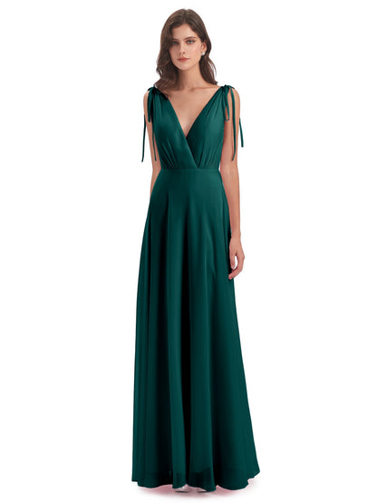 Reagan Floor Length V-neck Chiffon Bridesmaid Dresses