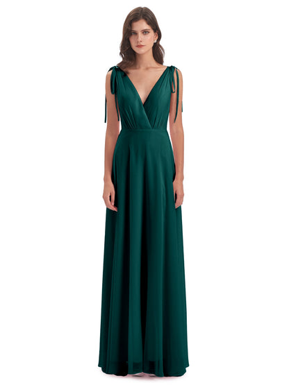 Reagan Floor Length V-neck Chiffon Bridesmaid Dresses