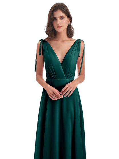 Reagan Floor Length V-neck Chiffon Bridesmaid Dresses