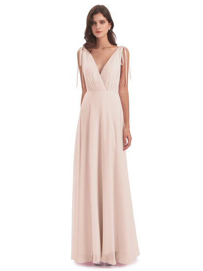 Reagan Floor Length V-neck Chiffon Bridesmaid Dresses