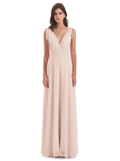 Reagan Floor Length V-neck Chiffon Bridesmaid Dresses