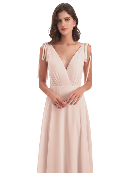 Reagan Floor Length V-neck Chiffon Bridesmaid Dresses