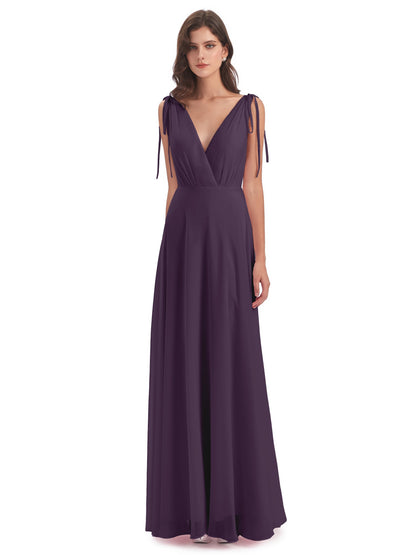 Reagan Floor Length V-neck Chiffon Bridesmaid Dresses