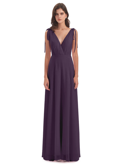 Reagan Floor Length V-neck Chiffon Bridesmaid Dresses
