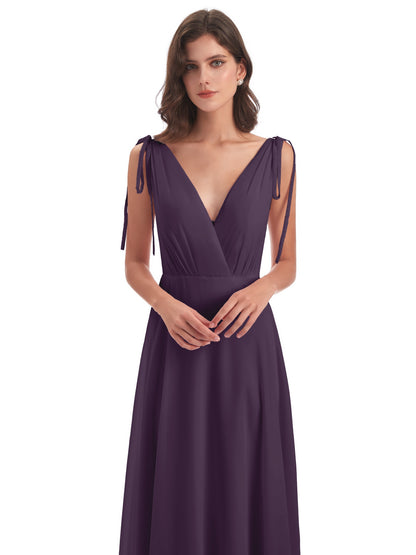 Reagan Floor Length V-neck Chiffon Bridesmaid Dresses