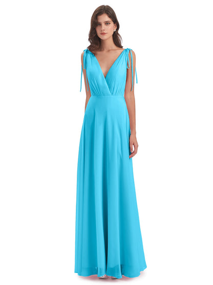 Reagan Floor Length V-neck Chiffon Bridesmaid Dresses