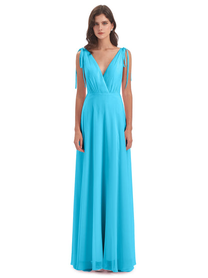 Reagan Floor Length V-neck Chiffon Bridesmaid Dresses