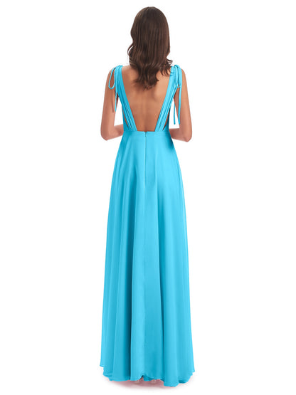 Reagan Floor Length V-neck Chiffon Bridesmaid Dresses