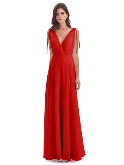 Reagan Floor Length V-neck Chiffon Bridesmaid Dresses