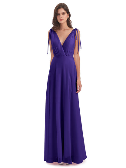 Reagan Floor Length V-neck Chiffon Bridesmaid Dresses