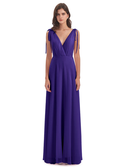 Reagan Floor Length V-neck Chiffon Bridesmaid Dresses