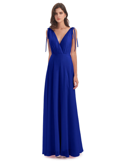 Reagan Floor Length V-neck Chiffon Bridesmaid Dresses