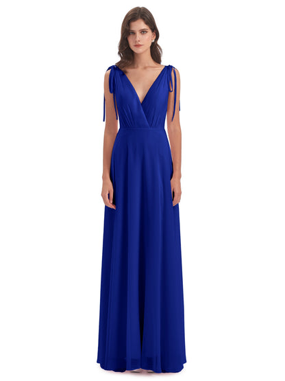 Reagan Floor Length V-neck Chiffon Bridesmaid Dresses