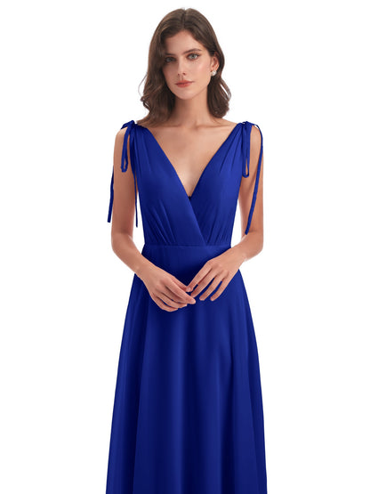Reagan Floor Length V-neck Chiffon Bridesmaid Dresses