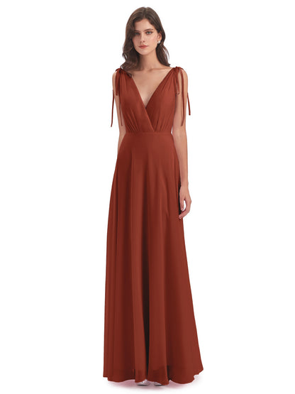 Reagan Floor Length V-neck Chiffon Bridesmaid Dresses