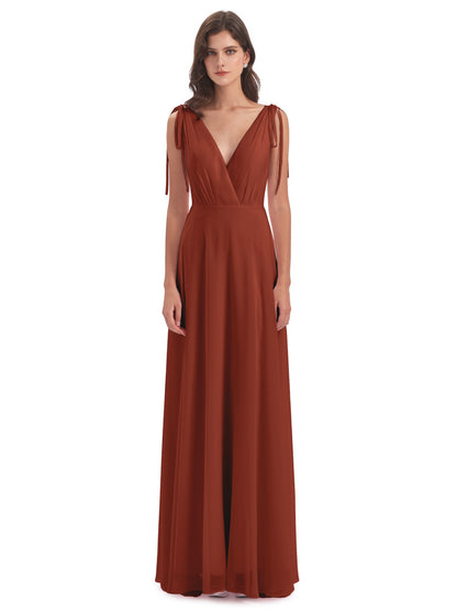 Reagan Floor Length V-neck Chiffon Bridesmaid Dresses