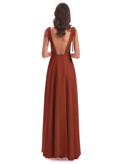 Reagan Floor Length V-neck Chiffon Bridesmaid Dresses