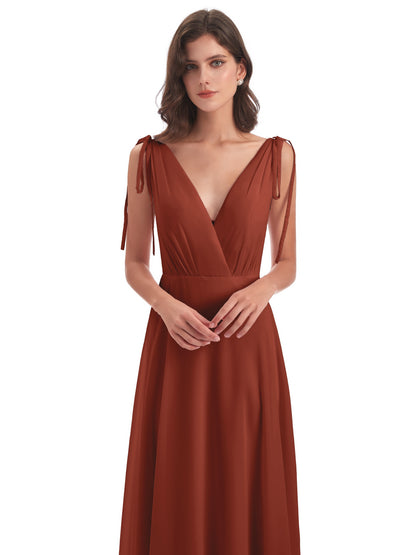 Reagan Floor Length V-neck Chiffon Bridesmaid Dresses