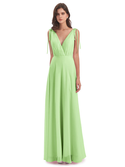 Reagan Floor Length V-neck Chiffon Bridesmaid Dresses