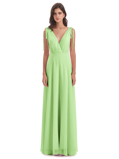 Reagan Floor Length V-neck Chiffon Bridesmaid Dresses