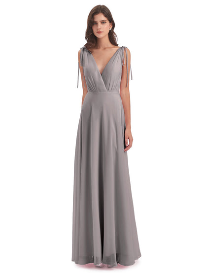 Reagan Floor Length V-neck Chiffon Bridesmaid Dresses