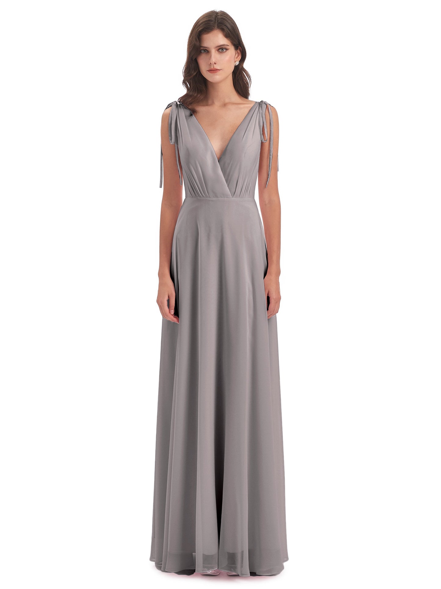 Reagan Floor Length V-neck Chiffon Bridesmaid Dresses