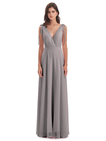 Reagan Floor Length V-neck Chiffon Bridesmaid Dresses